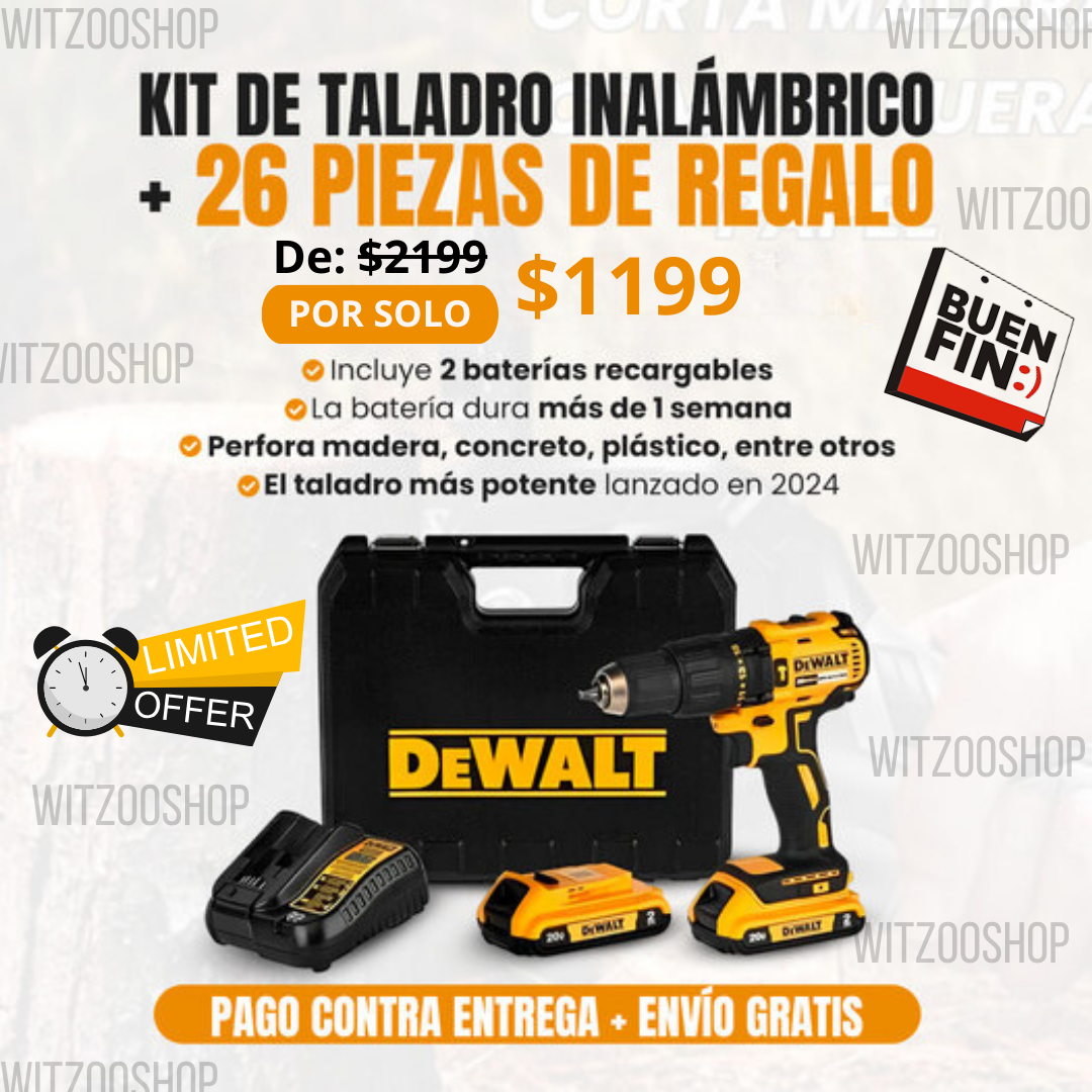 Taladro DWT® inalámbrico con 20 accesorios + 2 baterías de regalo🎁